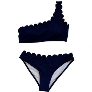 NWT CUPSHE Scalloped Trim Navy 2 Piece Swimsuit